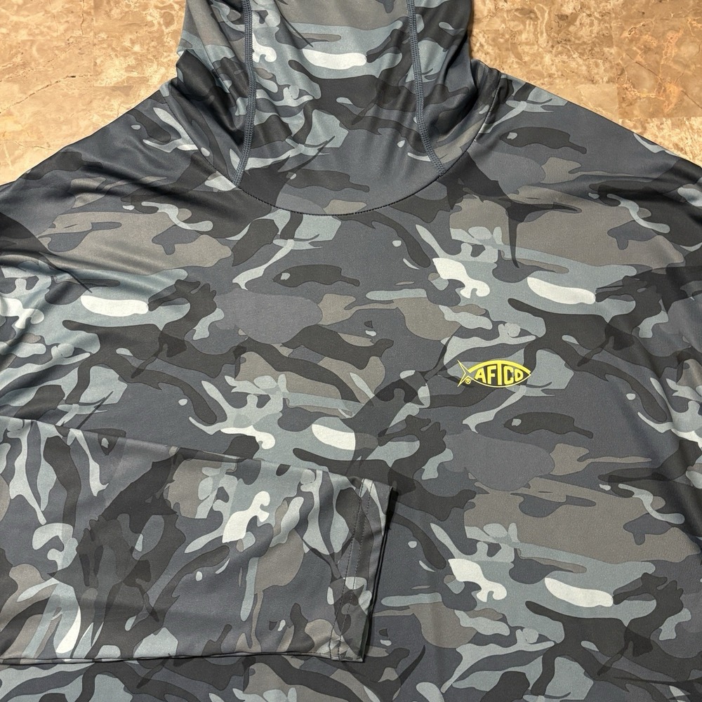 AFTCO Hoodie Mens XL Blue Grey Camo Reaper Masked Fishing UPF Lightweight